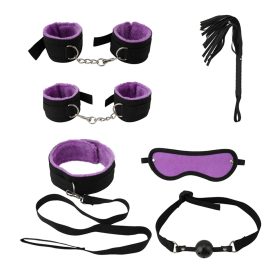 Kit Sado 6 Peças Pu com Pelúcia Roxo com Preto