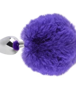 Plug Anal Em Metal 5,5 X 2,6Cm Com Pompom - ROXO